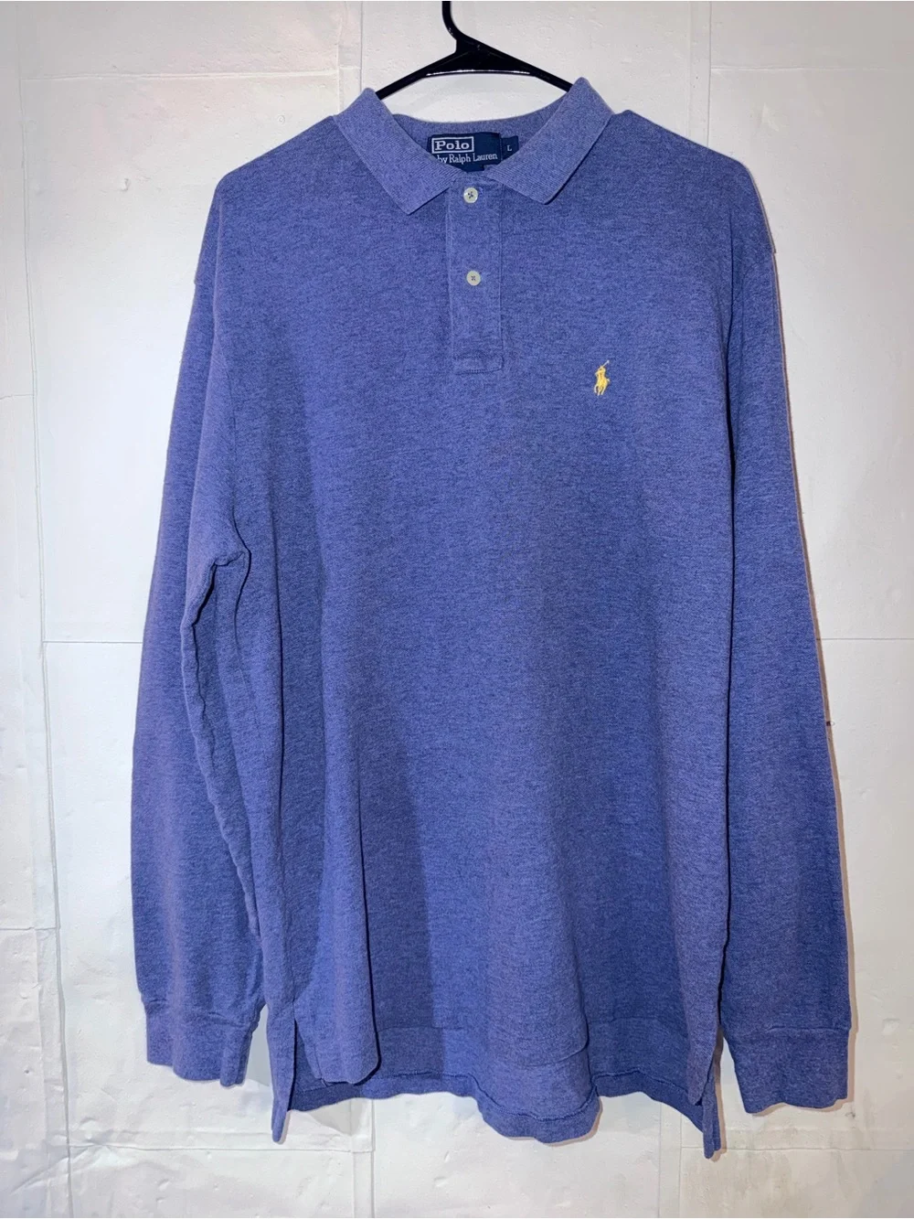 Ralph Lauren 100% cotton Long-Sleeve Polo in Heather Blue with Yellow Pony